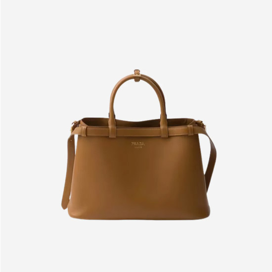 프라다 프라다 버클 미디움 레더 핸드백 카라멜 1BA417 - Prada Prada Buckle Medium Leather Handbag With Double Belt Caramel