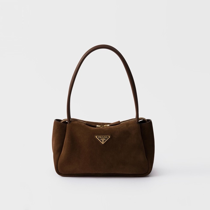프라다 미디움 스웨이드 숄더백 코코아 브라운 1BA444 - Prada Medium Suede Shoulder Bag Cocoa Brown