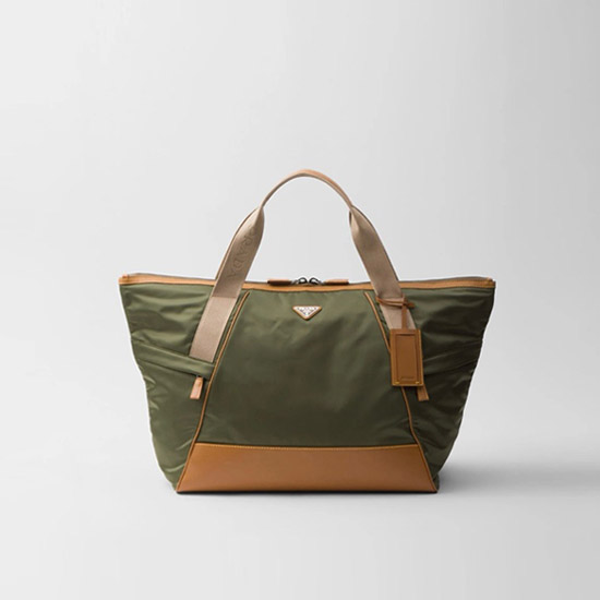 프라다 리나일론 앤 레더 더플 백 밀리터리 카라멜 2VC040 - Prada Re-Nylon and Leather Duffel Bag Military Caramel