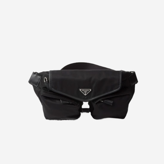 프라다 리나일론 레더 숄더백 블랙 2VH174 - Prada Re-Nylon Leather Shoulder Bag Black