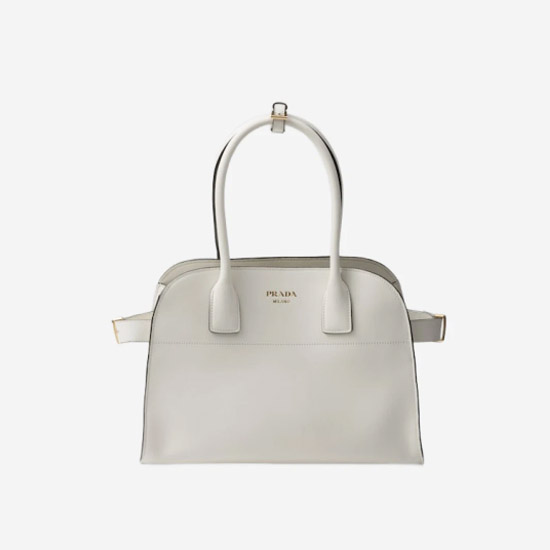 프라다 미디움 레더 토트백 화이트 1BG538 - Prada Medium Leather Tote Bag White