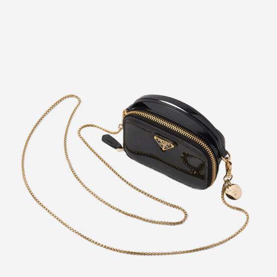 프라다 페이턴트 레더 미니 파우치 블랙 1NR025 - Prada Patent Leather Mini-Pouch Black