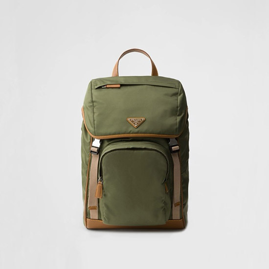 프라다 리나일론 앤 레더 백팩 밀리터리 카라멜 2VZ135 - Prada Re-Nylon and Leather Backpack Military Caramel