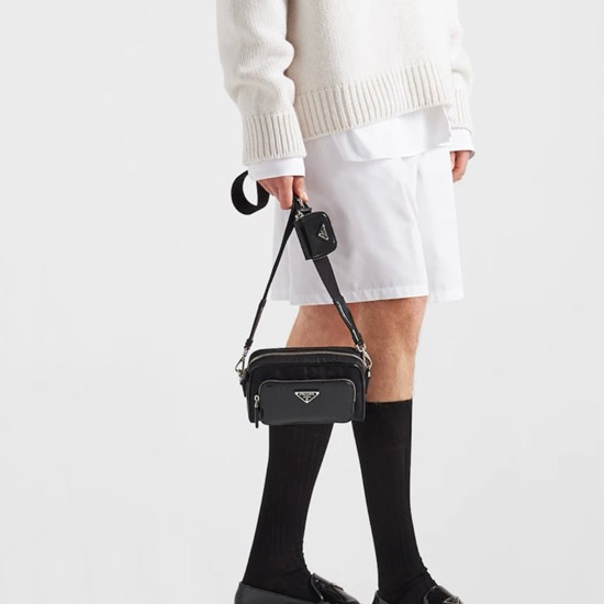 프라다 리나일론 및 사피아노 가죽 숄더백 블랙 2VH172 - Prada Re-Nylon Saffiano Leather Shoulder Bag Black