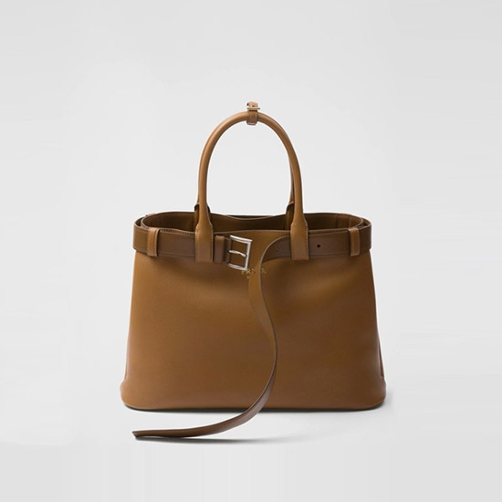 프라다 버클 라지 레더 핸드백 카라멜 1BA416 - Prada Buckle Large Leather Handbag with Belt Caramel