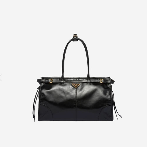 프라다 라지 레더 핸드백 블랙 1BA433 - Prada Large Leather Handbag Black